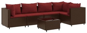 3308101 vidaXL Set mobilier de grădină cu perne, 6 piese, maro, poliratan