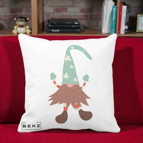 Perna Decorativa Pitic Gnom Nordic cu Cadou Menta, 40x40 cm, Alba Mata, Husa Detasabila, Perna Inclusa, BEKZ®