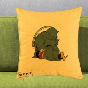 Perna Personalizata Fullmetal Alchemist Alphonse cu Pisici, 40x40 cm, Galben, Husa Detasabila, Perna Inclusa, BEKZ®