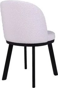 Scaun dining tapițat shabby chic din stofă bouclé și lemn de fag, alb, cu spătar rotunjit învelitor și picioare negre, 80 x 49 x 55 cm, „Amelie”