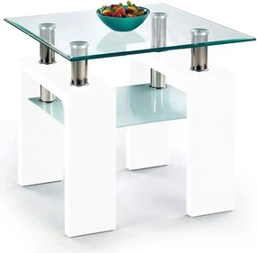 Masuta cafea DIANA H, transparent/alb, 60x60x55 cm