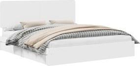 vidaXL Pat cu storage cu headboard Alb 200 x 200 cm Lemn compozit