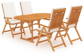 Set mobilier de gradina cu perne, 5 piese, lemn masiv de tec Crem, Oval, 5
