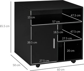 HOMCOM Suport de imprimantă organizator birou dulap ușă 3 nișe + blat mare panouri particule negru | Aosom Romania