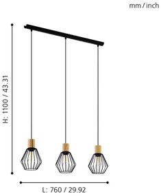 Lustră pe cablu Eglo 44094 PALMORLA 3xE27/60W/230V
