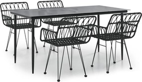 vidaXL Set mobilier de grădină, 5 piese, negru, poliratan