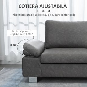 HOMCOM Canapea moderna dubla de lux cu 2 locuri, canapea tapitata cu brate reglabile pentru camera de zi, birou, gri | Aosom Romania