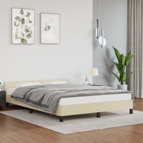 347503 vidaXL Cadru de pat cu tăblie, crem, 140x200 cm, piele ecologică