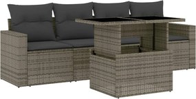 vidaXL Set canapea de grădină cu perne, 5 piese, gri, poliratan