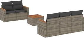 vidaXL Set mobilier grădină cu perne, 6 piese, gri, poliratan