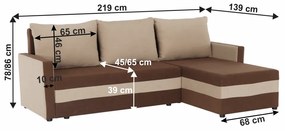 Coltar extensibil modern, cu spatiu depozitare, universal, stanga-dreapta, stofa maro bej, 219x139 cm, Bortis Impex