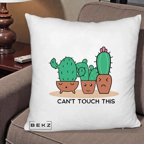 Perna Decorativa Cactus Funny Can't Touch This, 40x40 cm, Alb Pufos, Husa Detasabila, Perna Inclusa, BEKZ®
