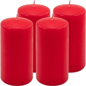 Set de lumânări pilon, 15 cm, Ø 7,5 cm, roșu, 4 bucăți