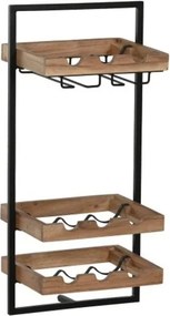 Suport pentru sticle din lemn de acacia și metal, 35x25x75 cm, finisaj natural/negru