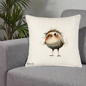 Perna Decorativa Pasare cu Penaj Zbarlit si Gene, 40x40 cm, Crem Reliefat, Husa Detasabila, Perna Inclusa, BEKZ®