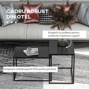 HOMCOM Set 2 Mese Cafea Suprapuse Moderne, Cadru Metalic, Protecții Picioare, Negru | Aosom Romania