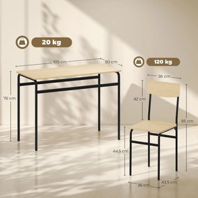 HOMCOM Set de Masă Rectangulară și 4 Scaune, Negru și Culoare Lemn | Aosom Romania
