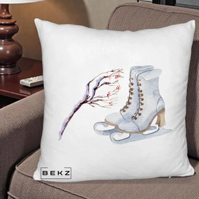 Perna Decorativa Patine cu Ramuri Inzapezite, 40x40 cm, Alb Pufos, Husa Detasabila, Perna Inclusa, BEKZ®