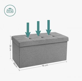 Bancheta cu capac si spatiu depozitare, MDF / textil, gri, Vasagle