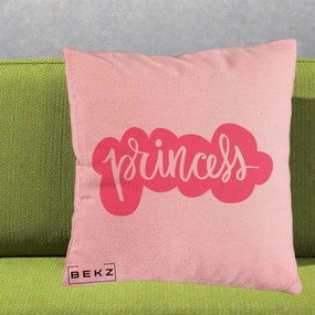 Perna Decorativa Princess Text Roz, 40x40 cm, Roz, Husa Detasabila, Perna Inclusa, BEKZ®