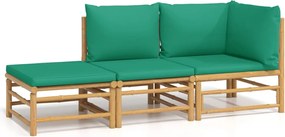 vidaXL Set mobilier de grădină cu perne verzi, 3 piese, bambus