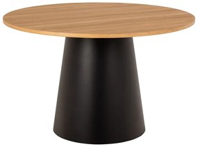 Masă de dining neagră/în culoare naturală rotundă cu blat cu aspect de lemn de stejar ø 120 cm Soli – Actona