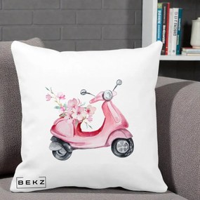 Perna Decorativa Scuter Roz cu Flori Acuarela, 40x40 cm, Alba Mata, Husa Detasabila, Perna Inclusa, BEKZ®