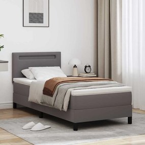 vidaXL Pat cu arcuri cu lumini cu bandă LED Manual Gri și alb 90 x 190 cm