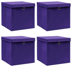 Cutii depozitare cu capace, 4 buc., violet, 28x28x28 cm 4, Violet cu capace, 1, Violet cu capace