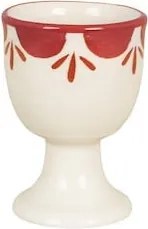 Suport de ou din ceramică artizanală, natur, cu motive florale pictate manual roșu și bordură decorativă, 5×7 cm, „Marion"