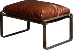Taburet pentru picioare din piele naturală full grain, maro, cu cadru din bandă de metal, 40 x 69 x 46 cm, „Homy”