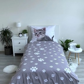 Lenjerie de pat pentru copii albă-gri din bumbac pentru pat de o persoană 140x200 cm Kitten "Grey" – Jerry Fabrics