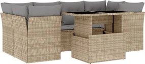 vidaXL Set canapele de grădină, 7 piese, cu perne, bej, poliratan