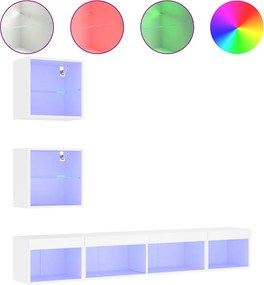 vidaXL Unități de perete TV cu LED-uri, 5 piese, alb, lemn prelucrat