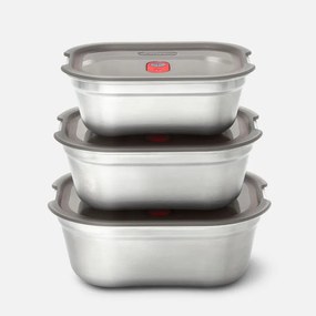 Set 3 cutii alimentare Black+Blum Meal Prep FBSS-BX-PACK1, 0.6/0.9/1.2 l, Dreptunghiular, Rezistent la cuptor, Fara BPA, oțel inoxidabil, gri