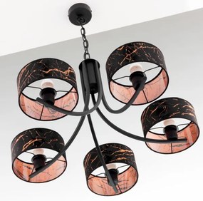 Jupiter 2107 - Candelabru cu lanț ARTHUR 5xE27/15W/230V negru/oranj/decor marmorat