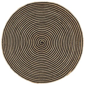 Covor lucrat manual cu model spiralat, negru, 150 cm, iuta Negru, 150 cm