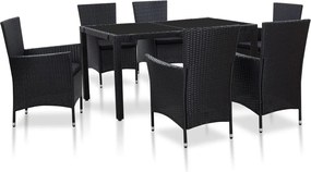 vidaXL Set mobilier de grădină, 7 piese, negru, poliratan