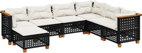vidaXL Set canapele de grădină cu perne, 7 piese, negru, poliratan