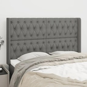 vidaXL Tăblie de pat cu aripioare gri închis 147x16x118/128 cm textil