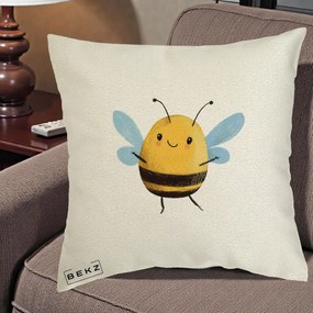 Perna Decorativa Buburuza pe Trifoi cu Patru Foi, 40x40 cm, Ecru, Husa Detasabila, Perna Inclusa, BEKZ®