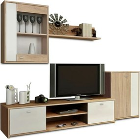 Mobilier living GENTA, stejar sonoma/alb, PAL melaminat, 4 piese, 210x