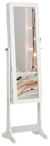 Dulap cu oglinda pentru bijuterii, 41x36.5x151 cm, culoare alb, MDF