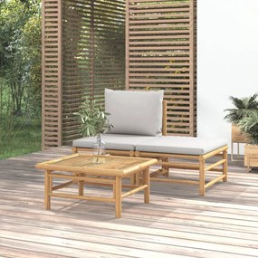362275 vidaXL Set mobilier de grădină cu perne gri deschis, 3 piese, bambus