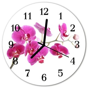 Ceas de perete din sticla rotund Orchid Flori și plante roz