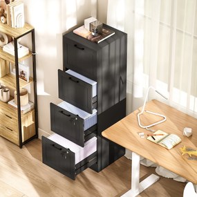 HOMCOM Comodă pentru Documente cu 4 Sertare, Șină Reglabilă, 2 Chei și 2 Încuietori, 40x40x131 cm, Negru | Aosom Romania