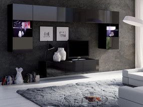 Camera de zi Providence B106Negru lucios, Negru, Cu componente suplimentare, Părți separate, Cu comodă tv, PAL laminat, 300x43cm, 97 kg