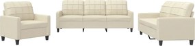 vidaXL Set de canapele cu perne, 3 piese, crem, piele ecologică