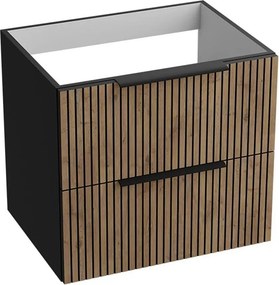 Dulap baza suspendat Rune Ivar 2 sertare 60 cm finisaj negru-lemn mat