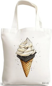 Sacosa de Panza pentru Cumparaturi, Geanta Tote, model Stlish Ice cream 38 x 34.5 cm, Alba, BEKZ®